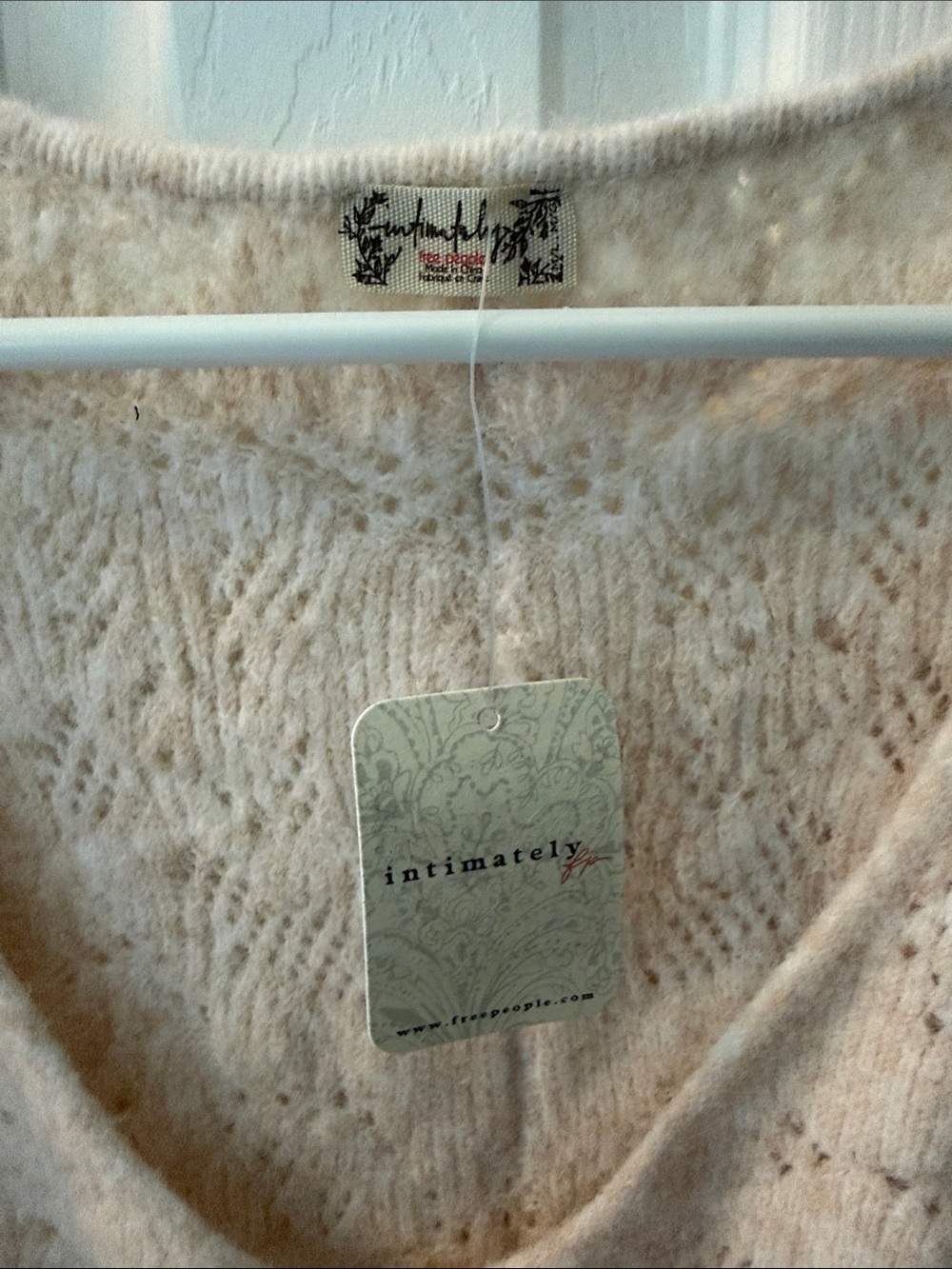 Free People Open Knit V-Neck Sweater in Pale Pink - Picture 2 of 5